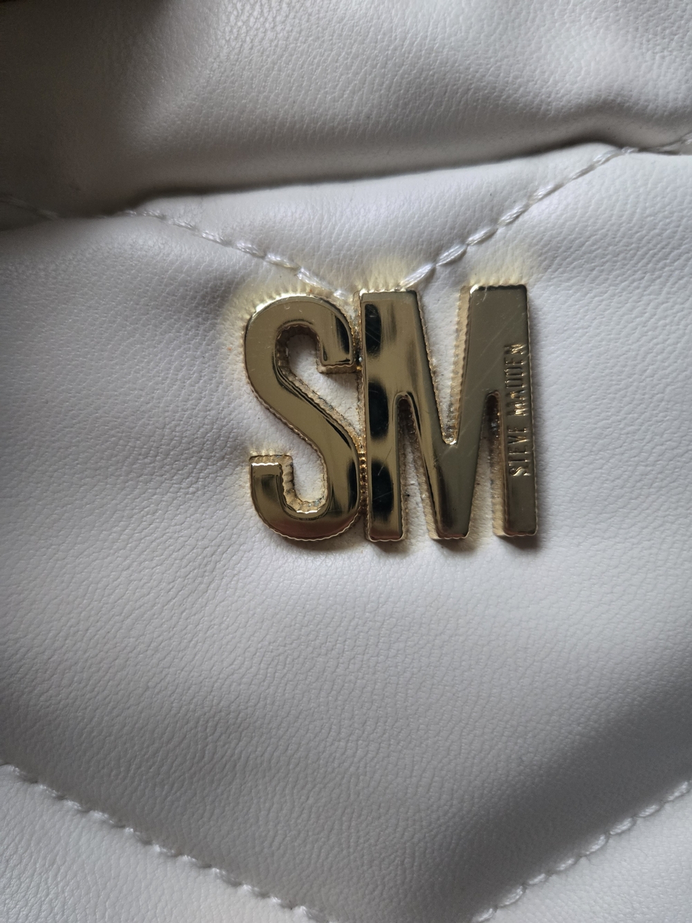 Steve Madden White Quilted Crossbody Bag with Gold SM Logo
